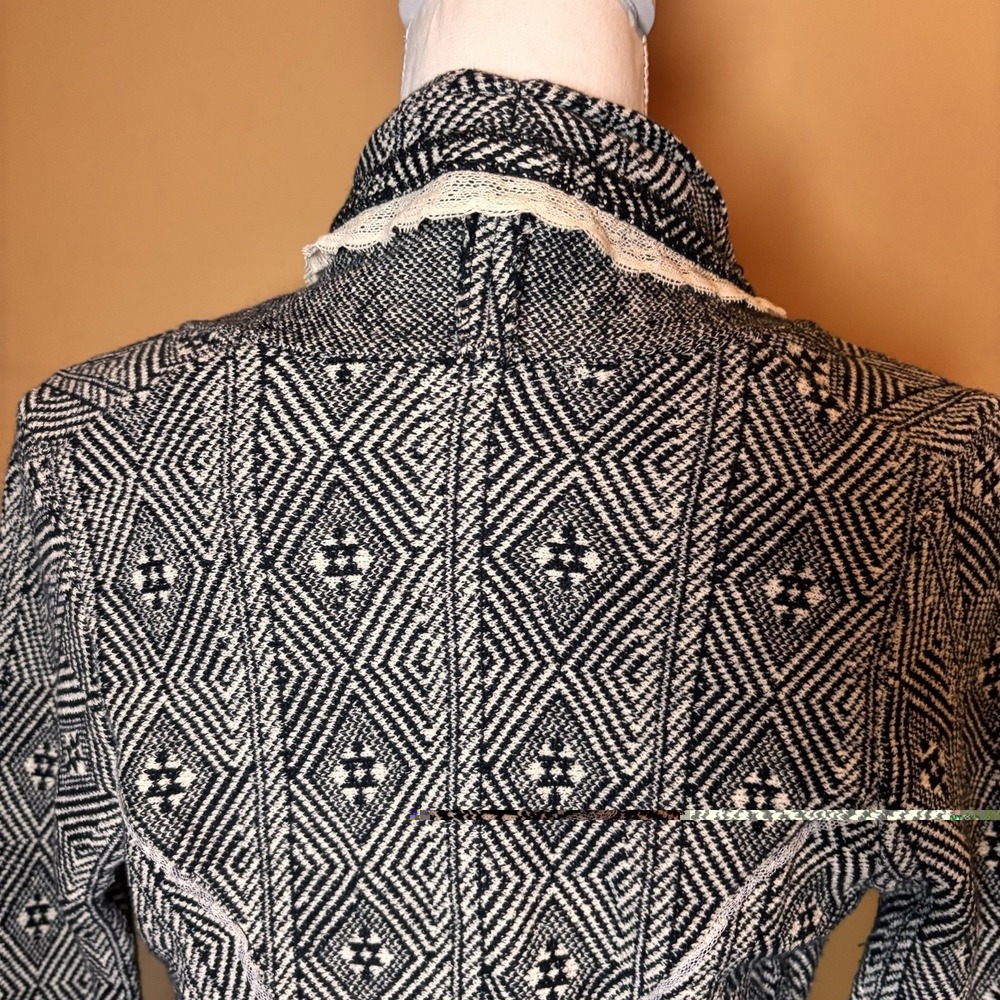 Anthropologie Sparrow Knit Cardigan  Black Cream Geometric Open Front Womens Med - Picture 4 of 6